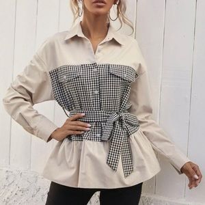 Drop shoulder belted blouse